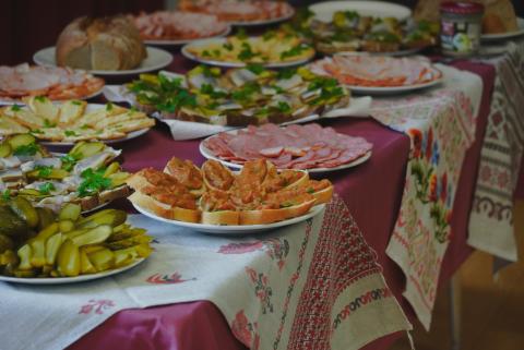 Table of cold meats and pickled fish 